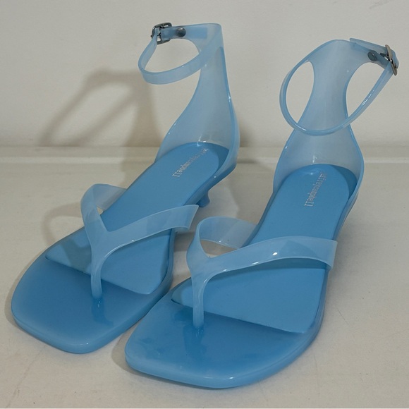 Jeffrey Campbell Blue Gummy-THG Ankle Wrap Kitten Heel Jelly Thong Sandals Sz 10 - Picture 10 of 11